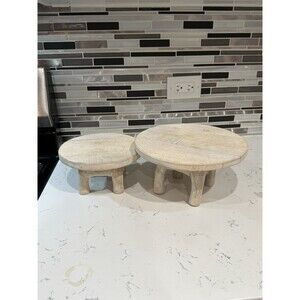 Wood Risers Rustic Kitchen Centerpiece Decor Round Small Set Of 2